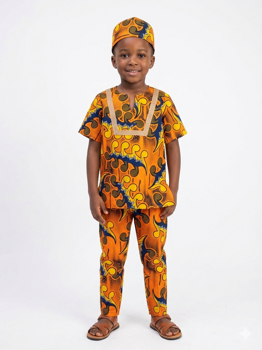 Conjunto Niño  Naranja-Amarillo-Azul (Etnia Negra)