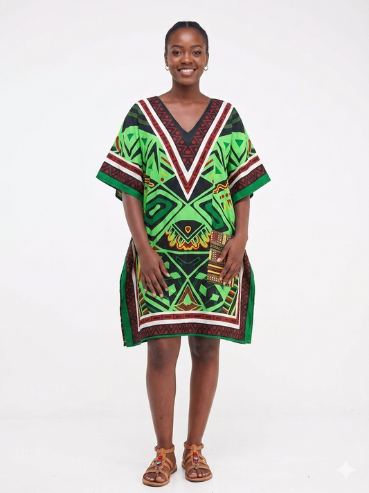 Kaftan Short Green Print  - Etnia Negra