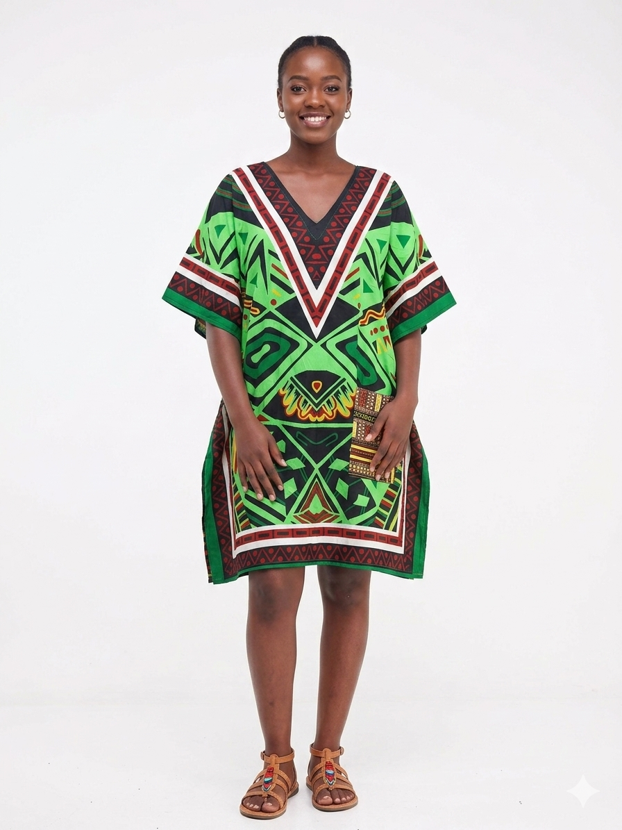 Kaftan Short Green Print  - Etnia Negra
