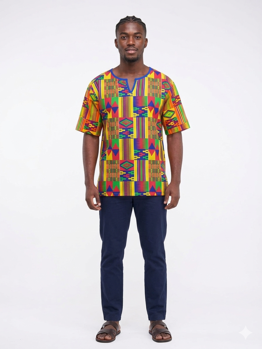 Camisa Caballero Azul-Amarillo-rojo-  Etnia Negra