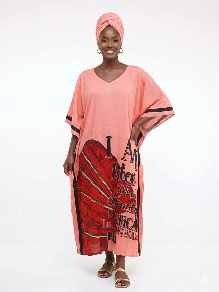 Kaftan Long Coral Print - Etnia Negra