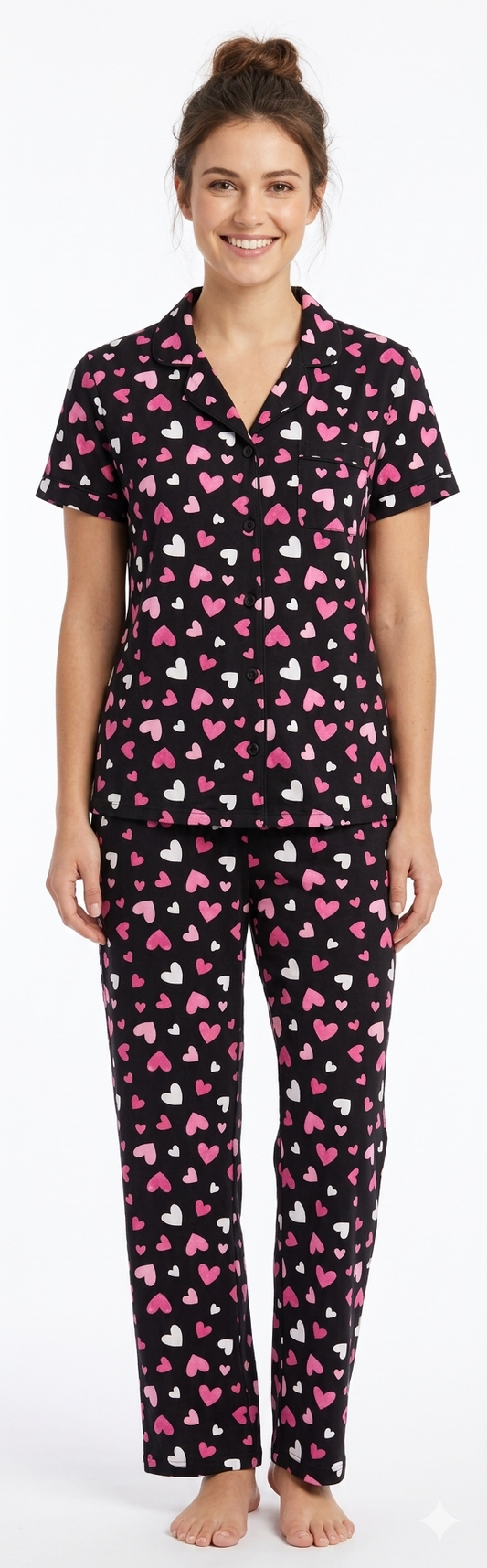 2PC Peached Jersey Sleep Sets Tonal Hearts