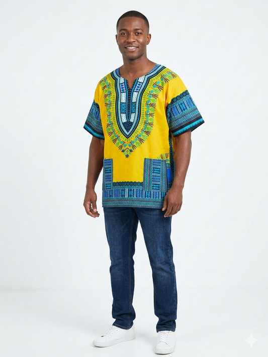Plus Size Men Cotton Dashiki Yellow -Etnia Negra