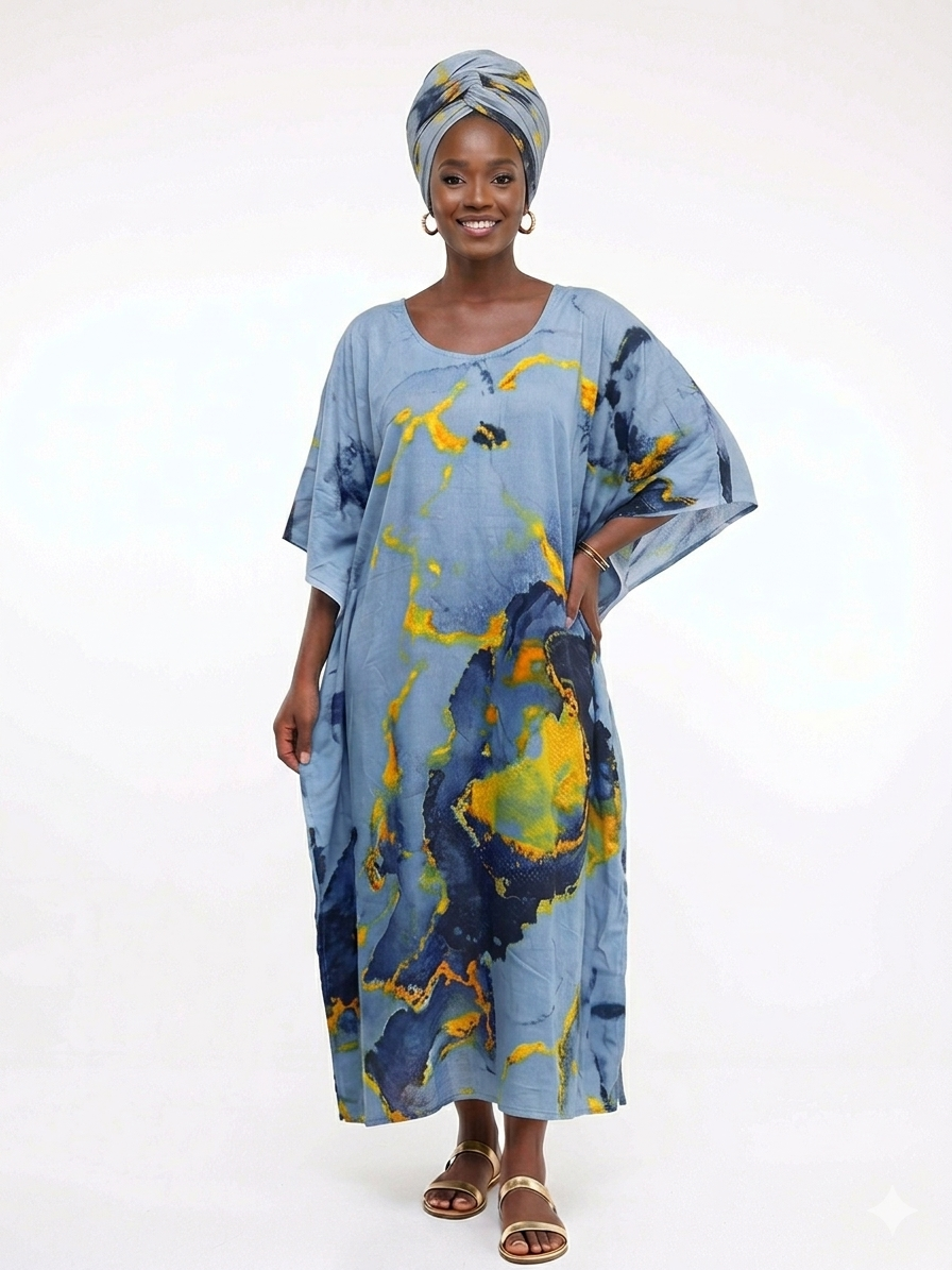 Kaftan Long Grey Print - Etnia Negra