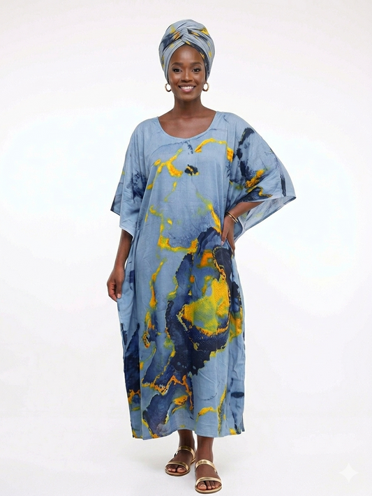 Kaftan Long Grey Print - Etnia Negra