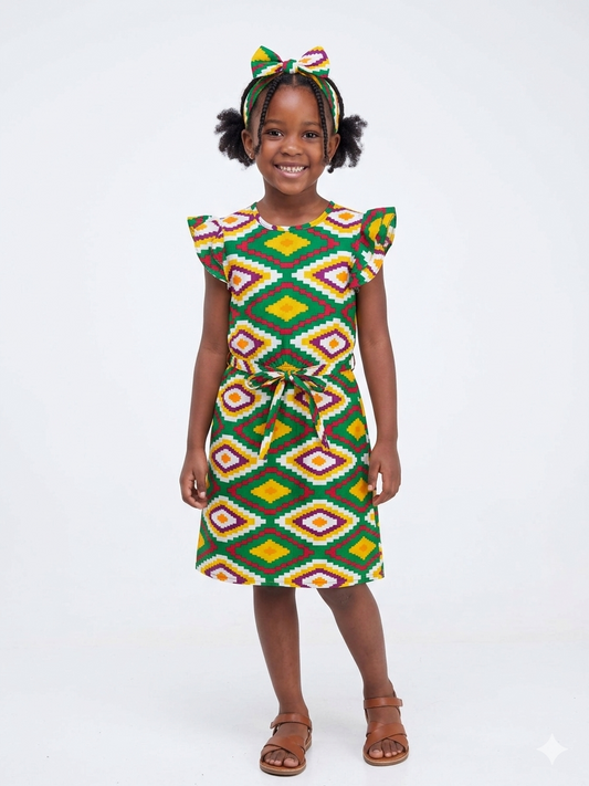 Vestido Verde Multi  niña - Etnia Negra
