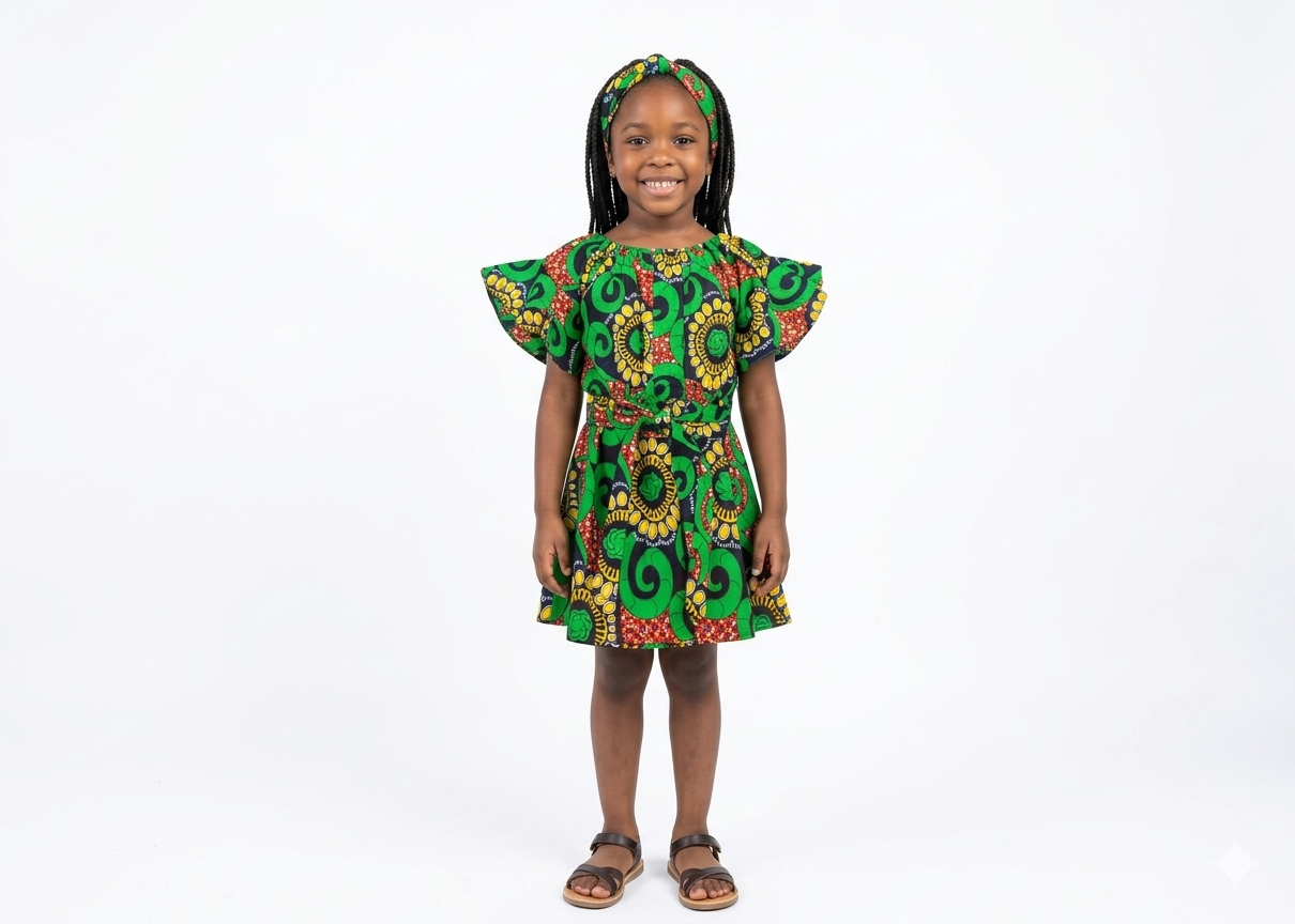 Vestido Niña Verde-Amarillo-Rojo (Etnia Negra)