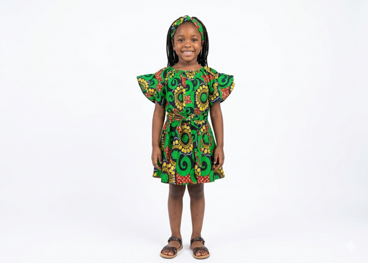 Vestido Niña Verde-Amarillo-Rojo (Etnia Negra)