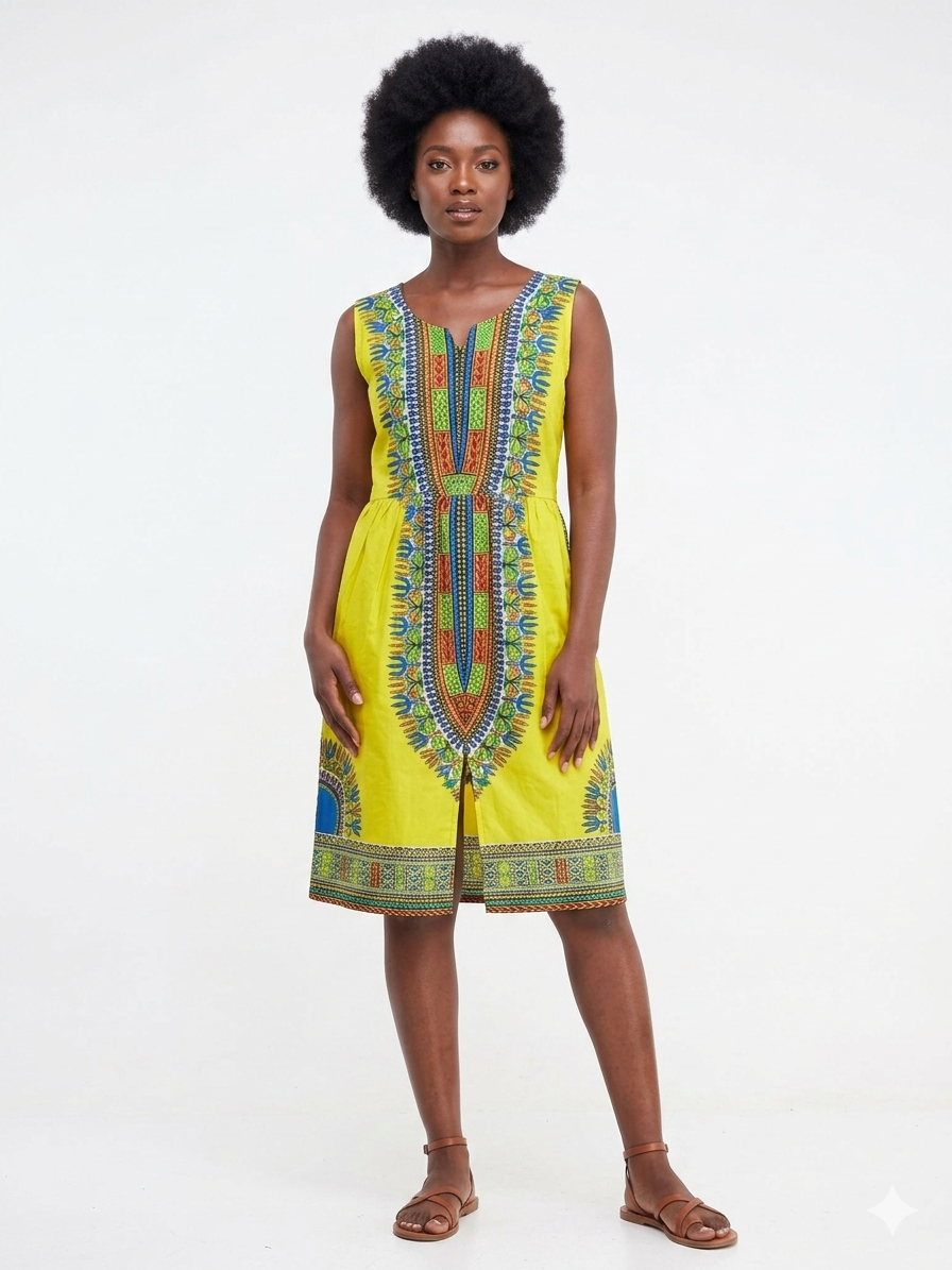 Dress Yellow Print Women - Etnia Negra
