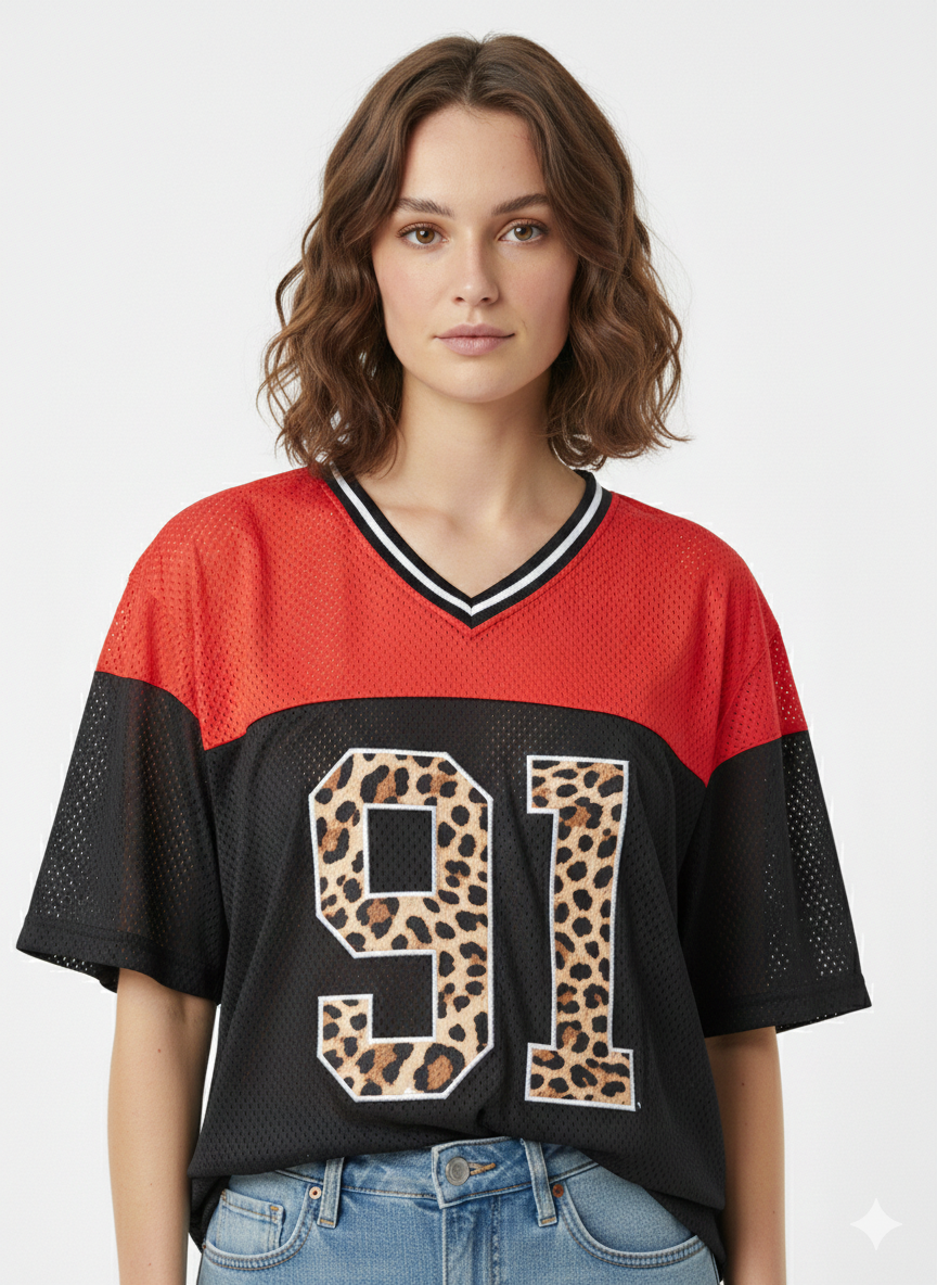 Cheetah v Neck Jersey Black