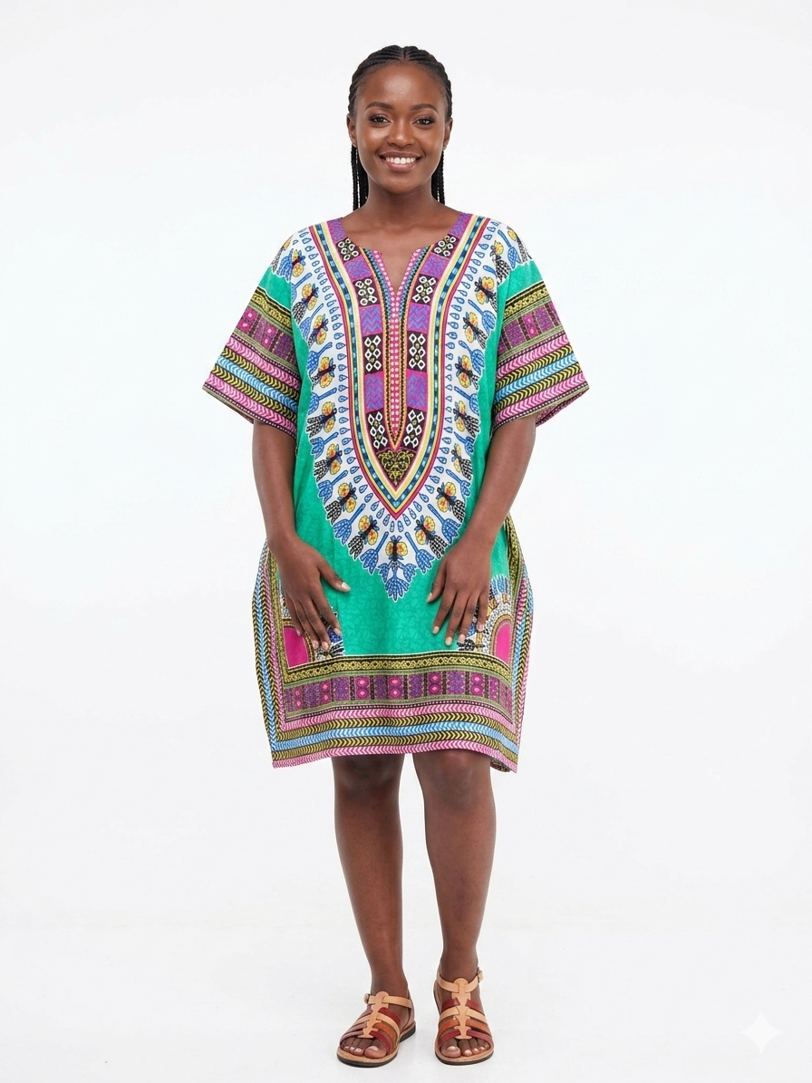 Kaftan Short Turquoise Print  - Etnia Negra