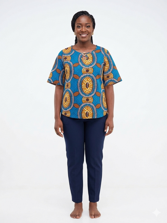 Camisa Dama Azul-Naranja Multi -  Etnia Negra