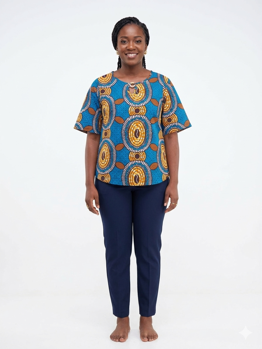 Camisa Dama Azul-Naranja Multi -  Etnia Negra