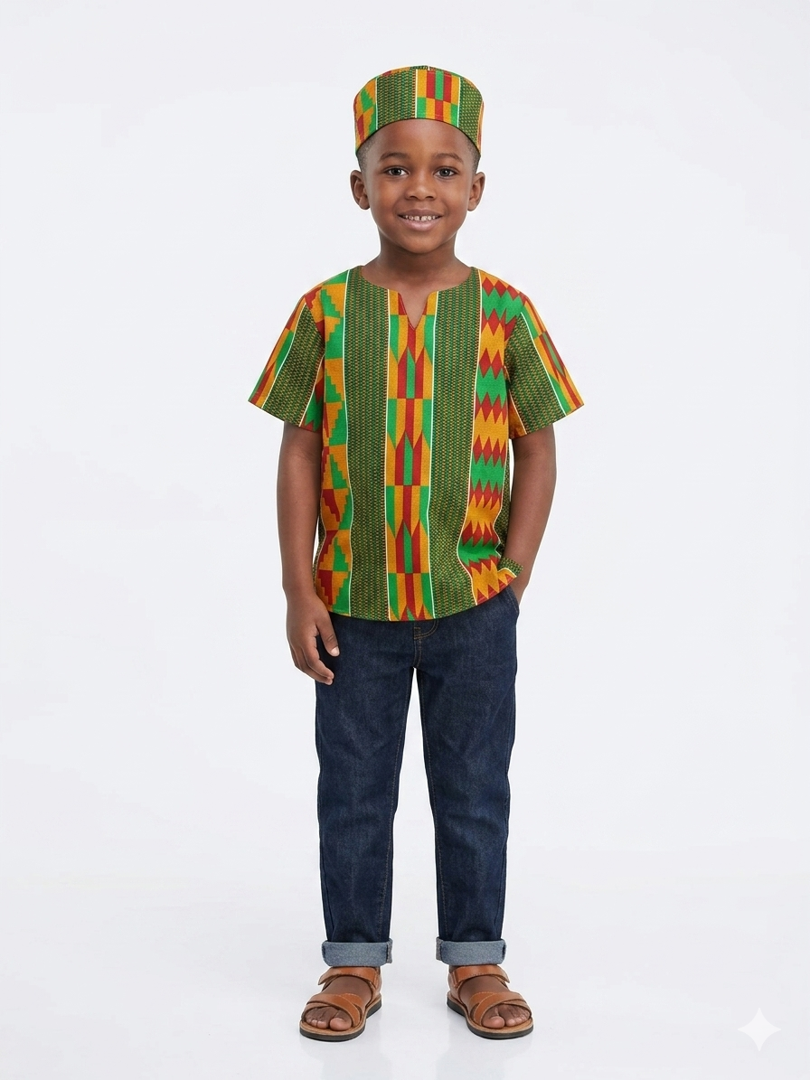 Camisa Niño Verde-Naranja - Etnia Negra