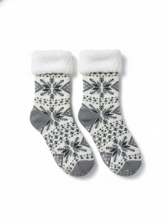 Calcetines Pantufla de Felpa con Forro Sherpa Gris