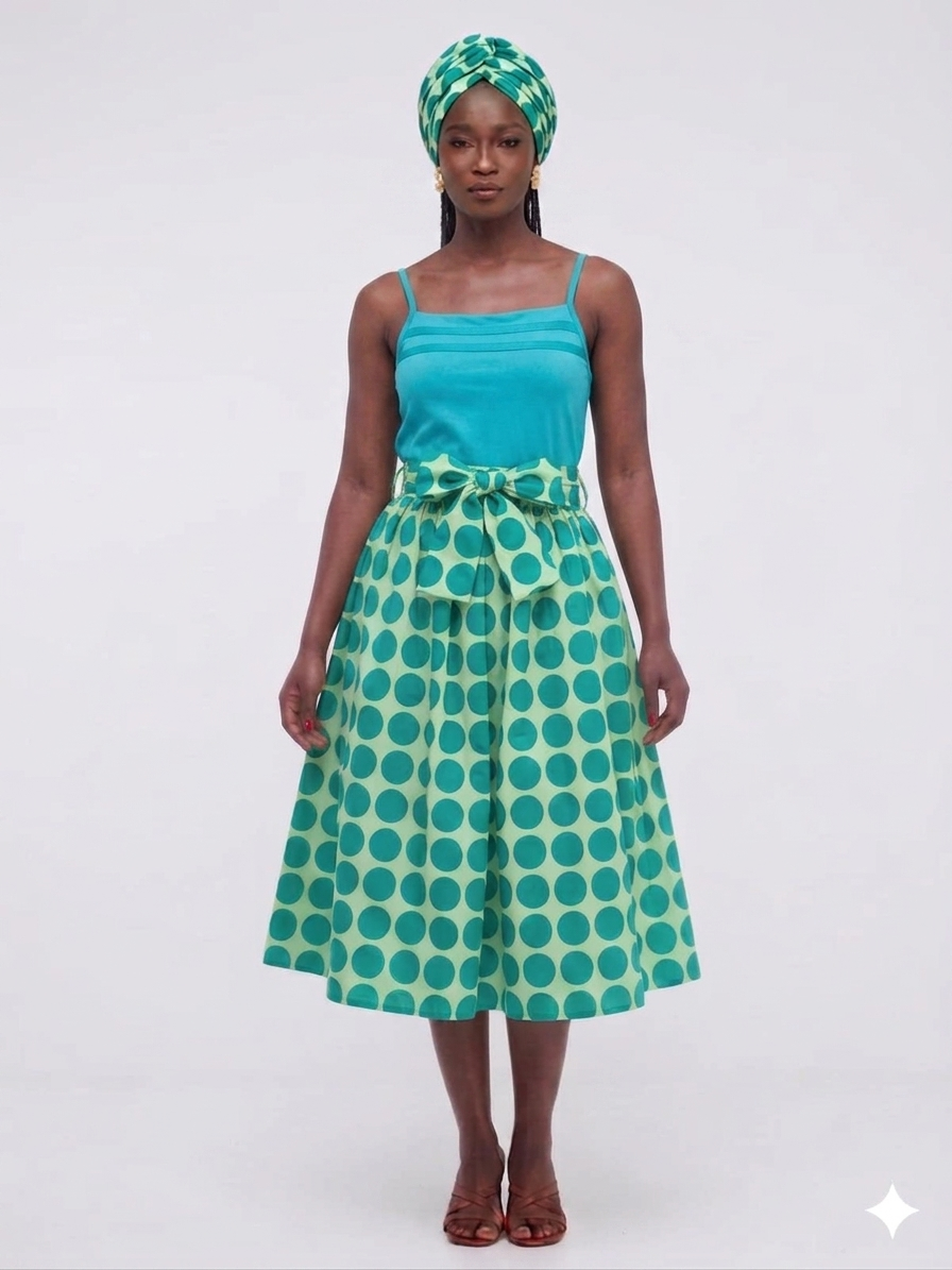 Skirt  Green Light Print Circle - Etnia Negra