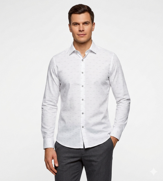 Camisa Solid Print Stretch Slim P/hombre White