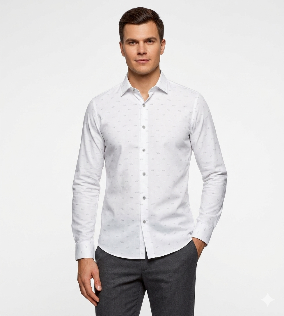 Camisa Solid Print Stretch Slim P/hombre White