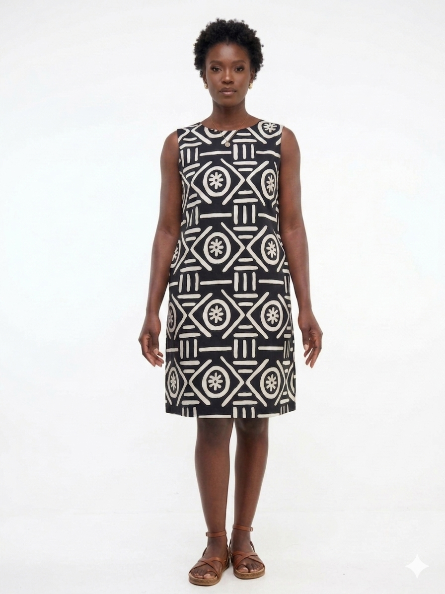 Dress Black-White Print Women - Etnia Negra