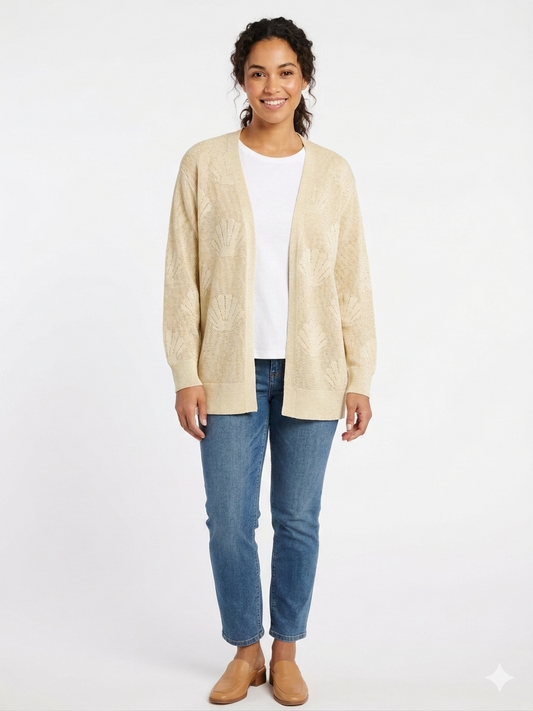 3/4 Sleeve Shrug w/ Mini Mesh Shell Shimmer Shortbread / Gold Lurex