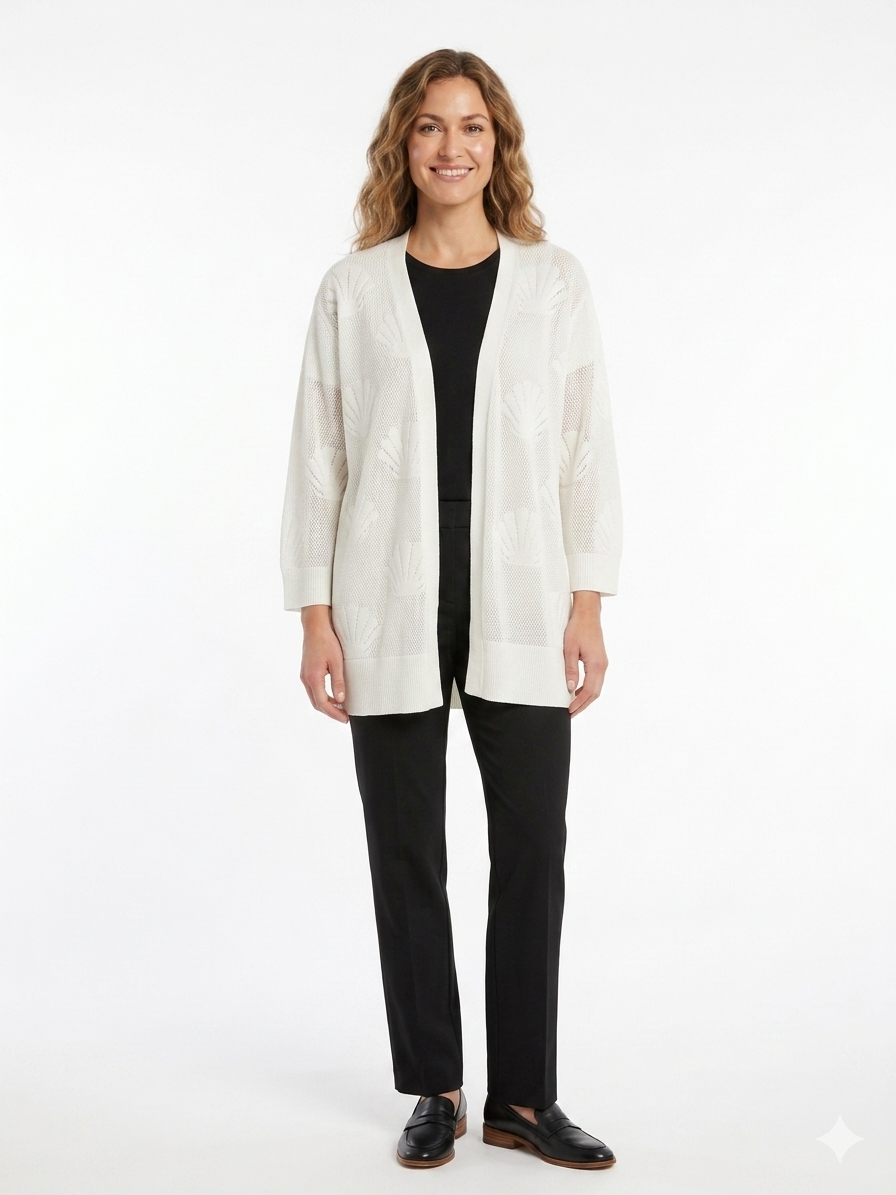 3/4 Sleeve Shrug w / Mini Mesh Shell White