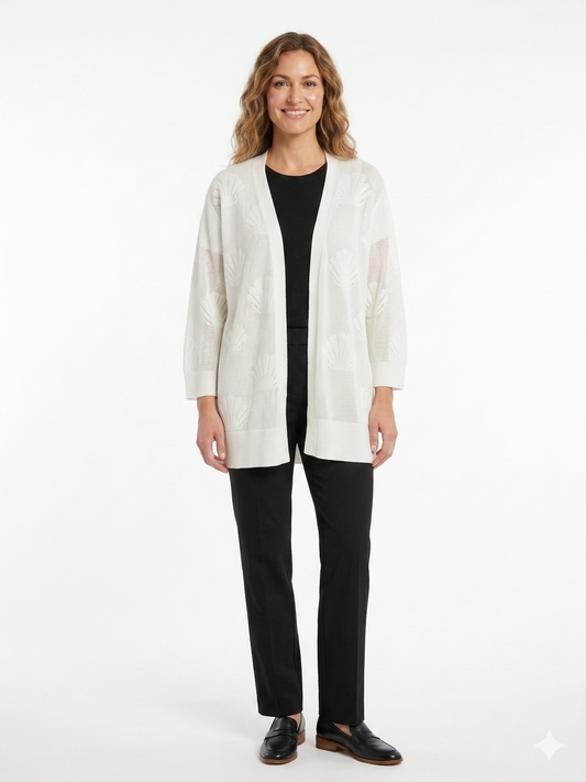 3/4 Sleeve Shrug w / Mini Mesh Shell White