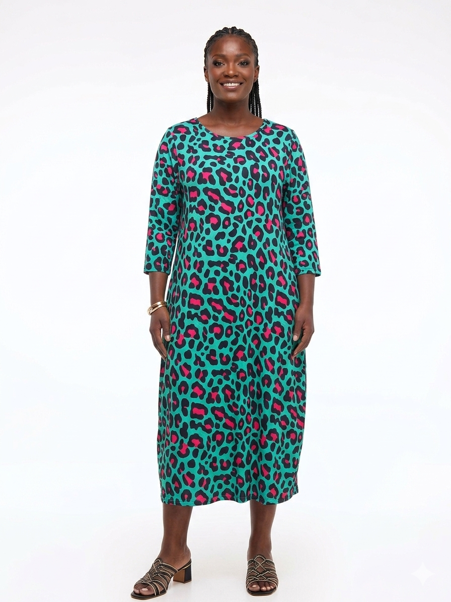 Green-Fuchsia-Black Animal Print Bubble Dress - Etnia Negra
