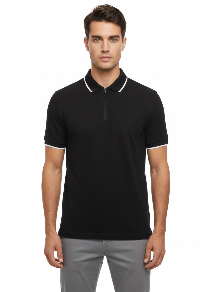 Polo Pique Zipper Black - Luigi Baretta