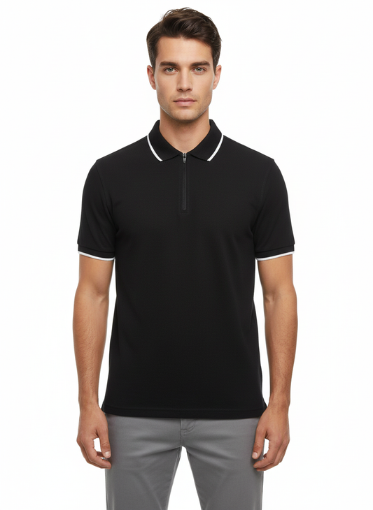 Polo Pique Zipper Black - Luigi Baretta