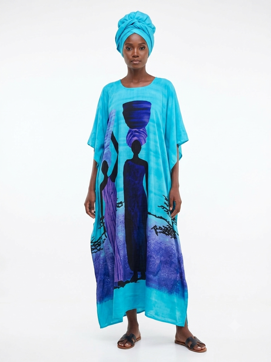 Kaftan Long Light Blue  Print - Etnia Negra