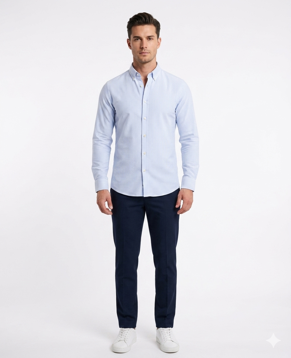 Camisa Celeste con Rayas Blanca Caballero - Estivaneli