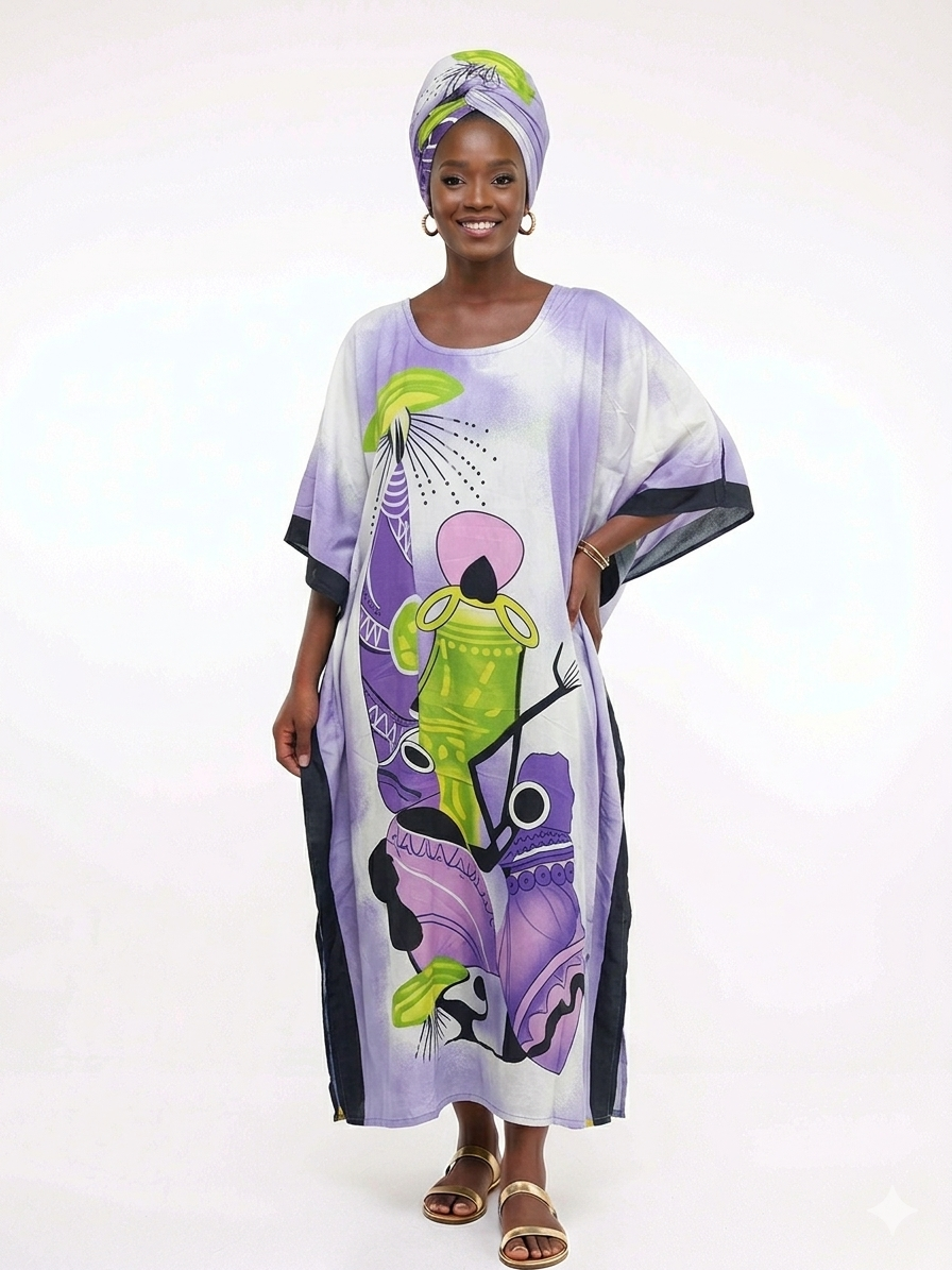 Kaftan Long Lilac  Print - Etnia Negra
