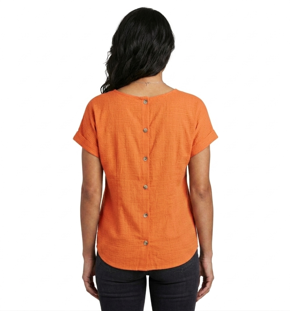 Sleeve Scoop Neck Dolman Top w / Non - Functional CB Buttons Clementine - Ninety