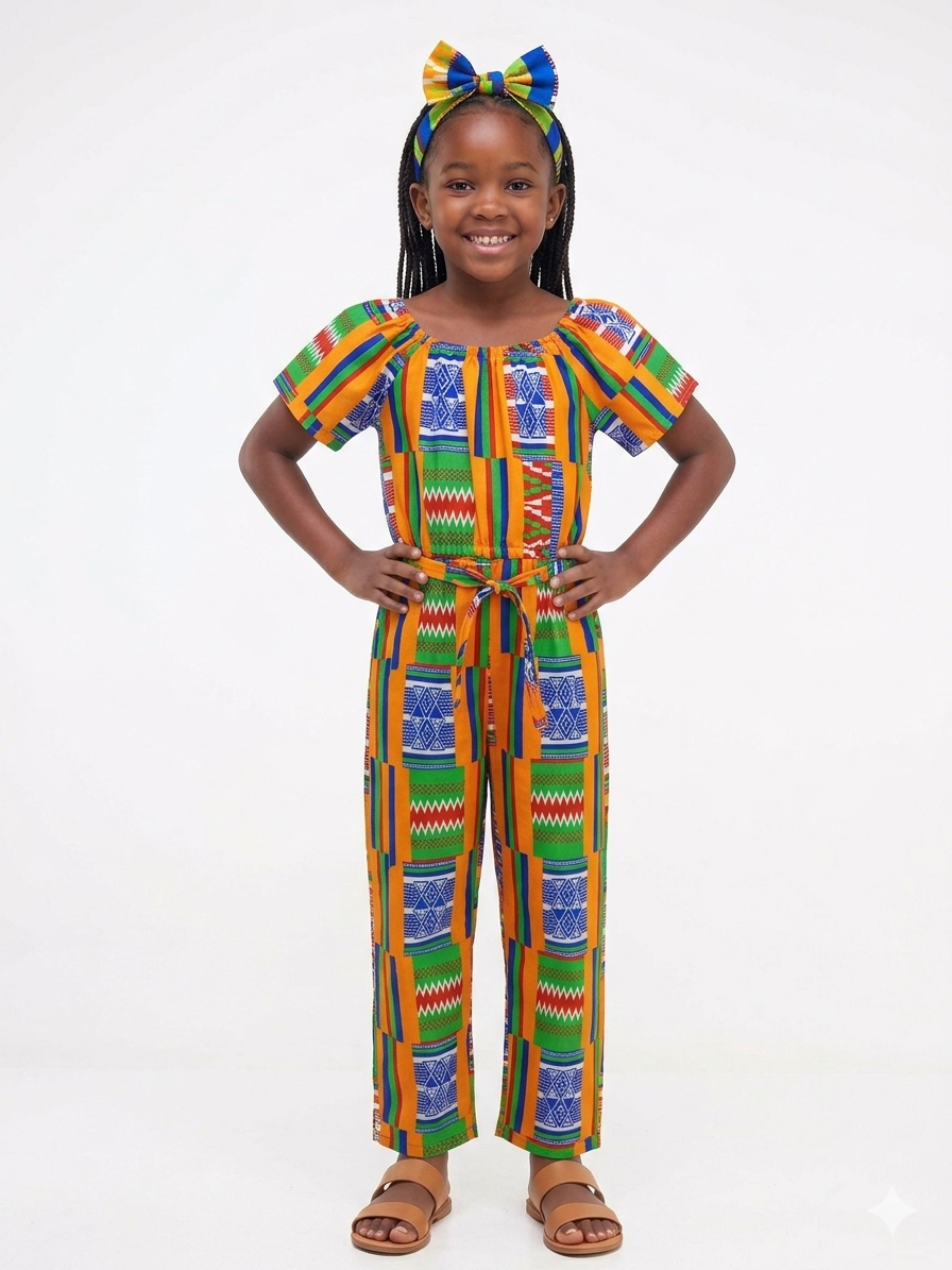 Jumpsuit Niña Naranja-Verde -Azul ( Etnia Negra)