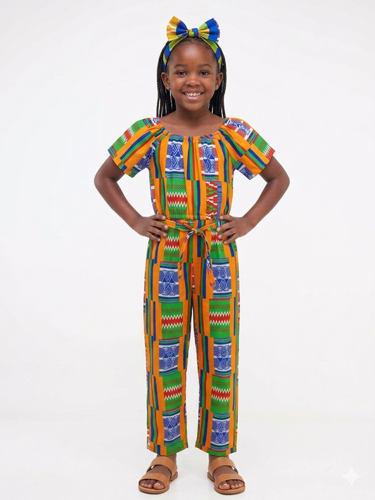 Jumpsuit Niña Naranja-Verde -Azul ( Etnia Negra)