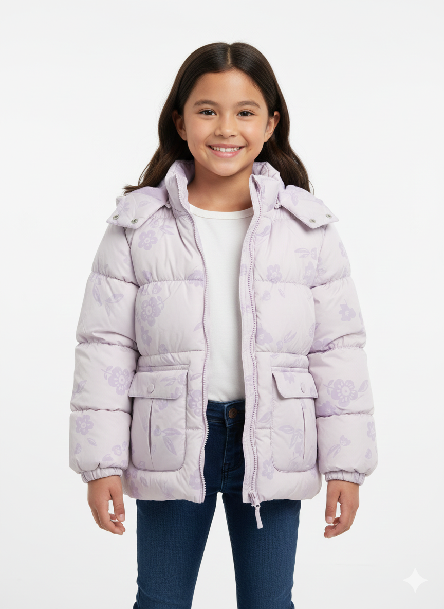 Flocked Floral Puffer Lavender