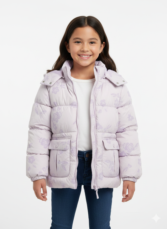 Flocked Floral Puffer Lavender