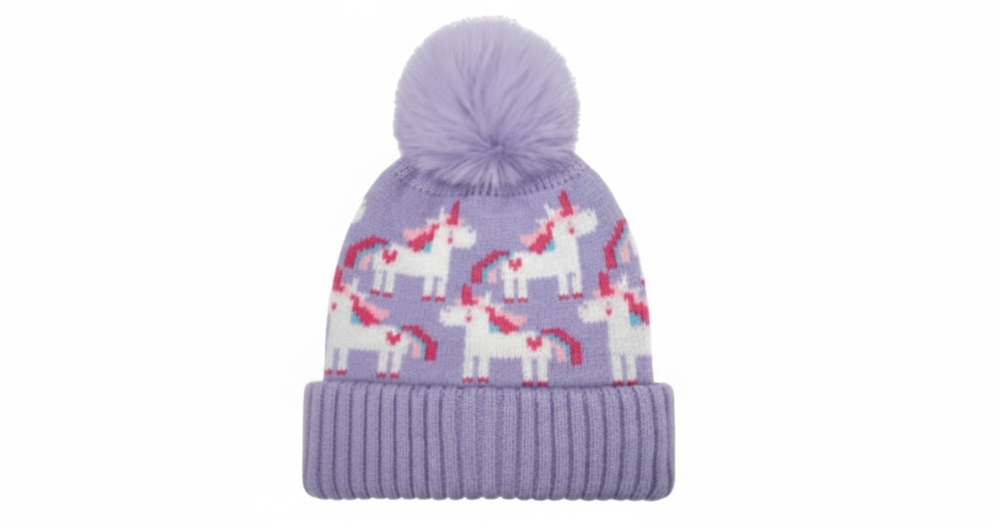 TODDLER GIRLS UNICORN CUFF HAT PURPLE