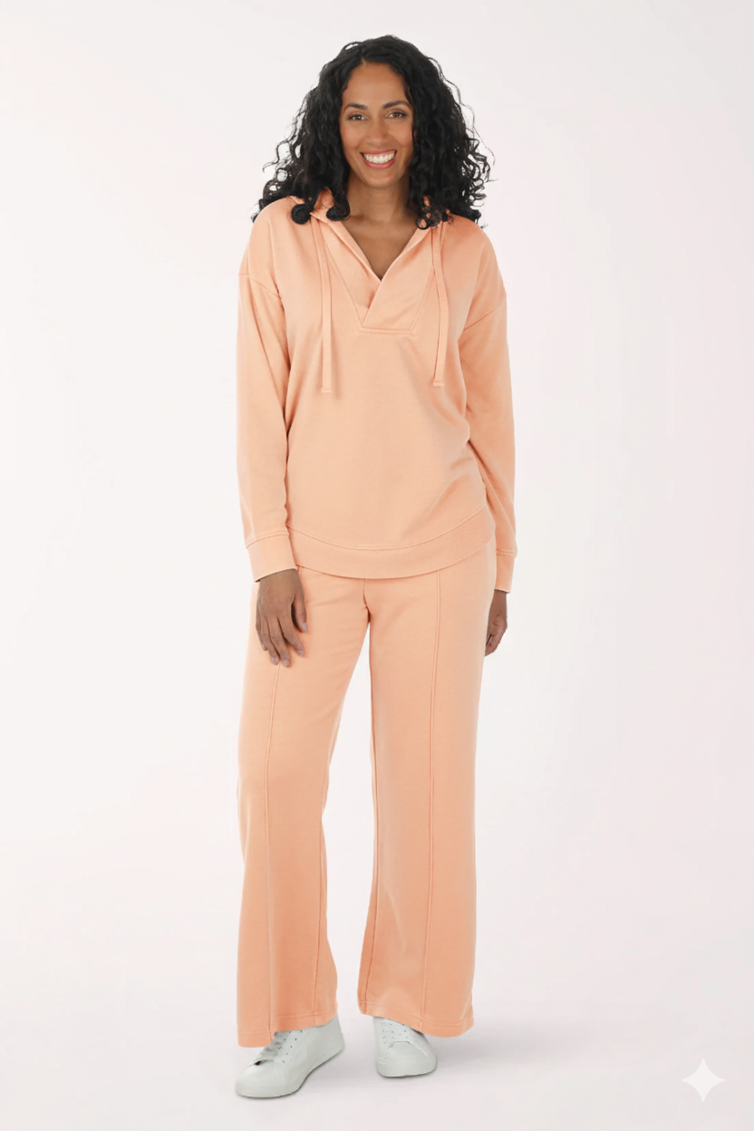 Pintuck French Terry Wide Leg Pant Apricot