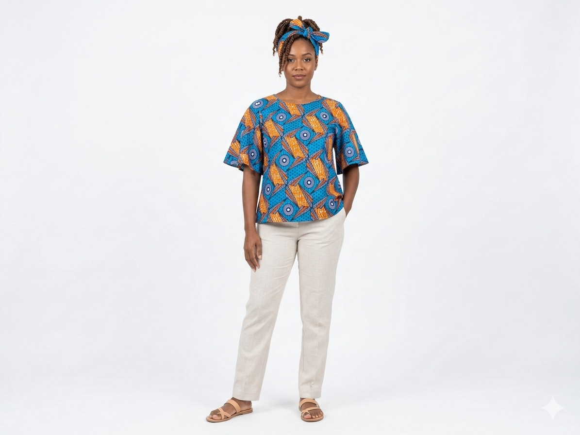 Camisa Dama Naranja-Azul (Etnia Negra)