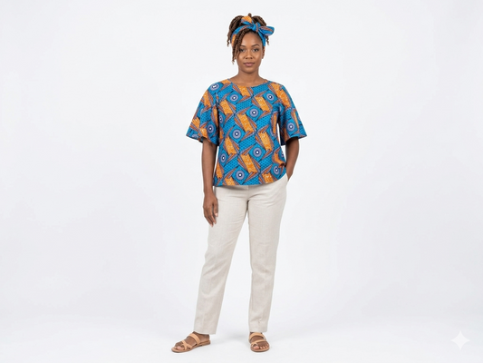 Camisa Dama Naranja-Azul (Etnia Negra)
