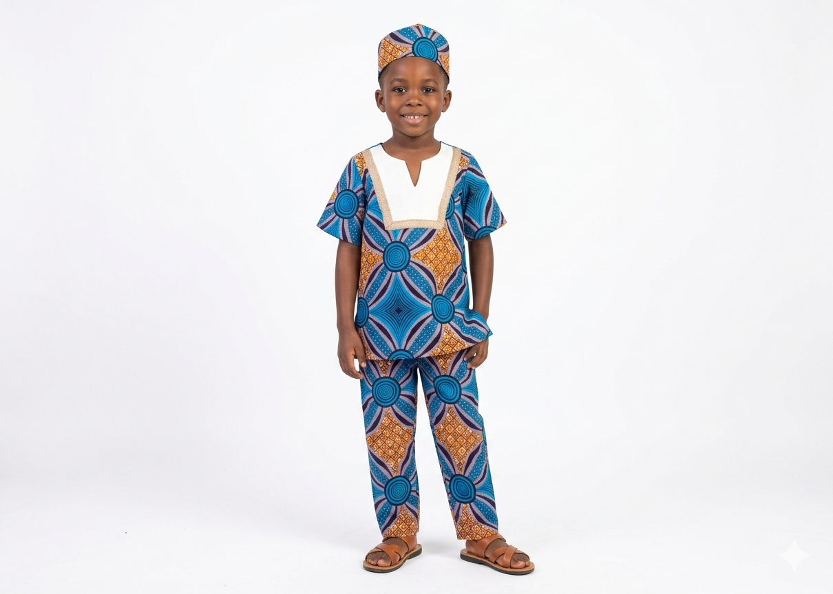 Conjunto Niño Azul-Naranja-Beige (Etnia Negra)