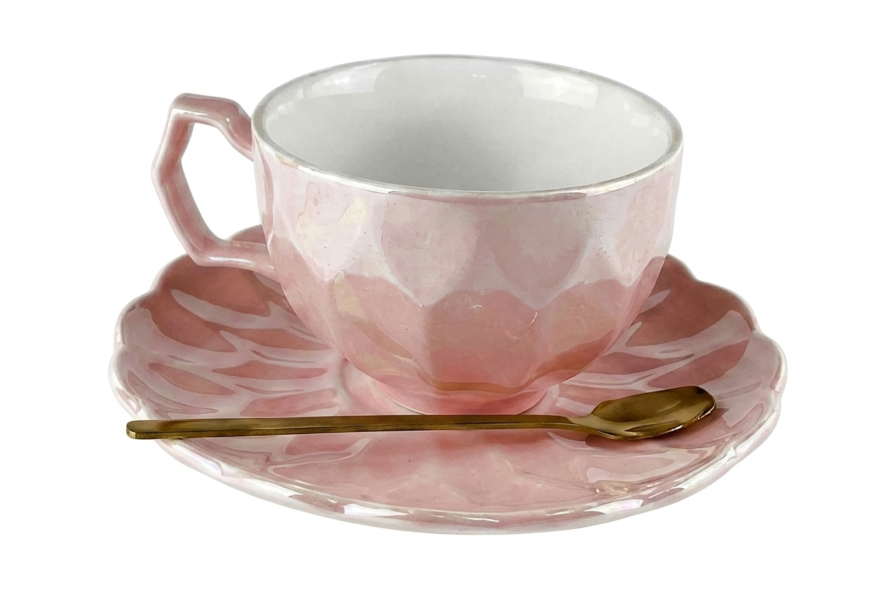 Cup with Saucer and Spoon Pink