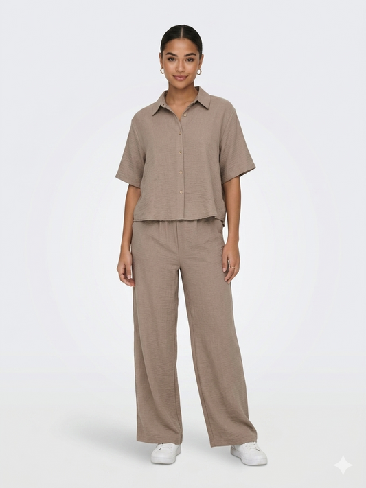Cropped Button Front Set Stucco