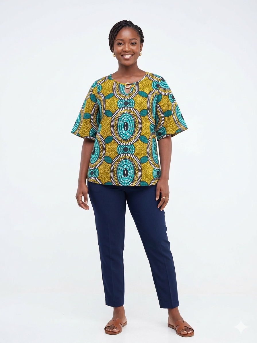 Camisa Dama Amariilo-Turquesa Multi -  Etnia Negra