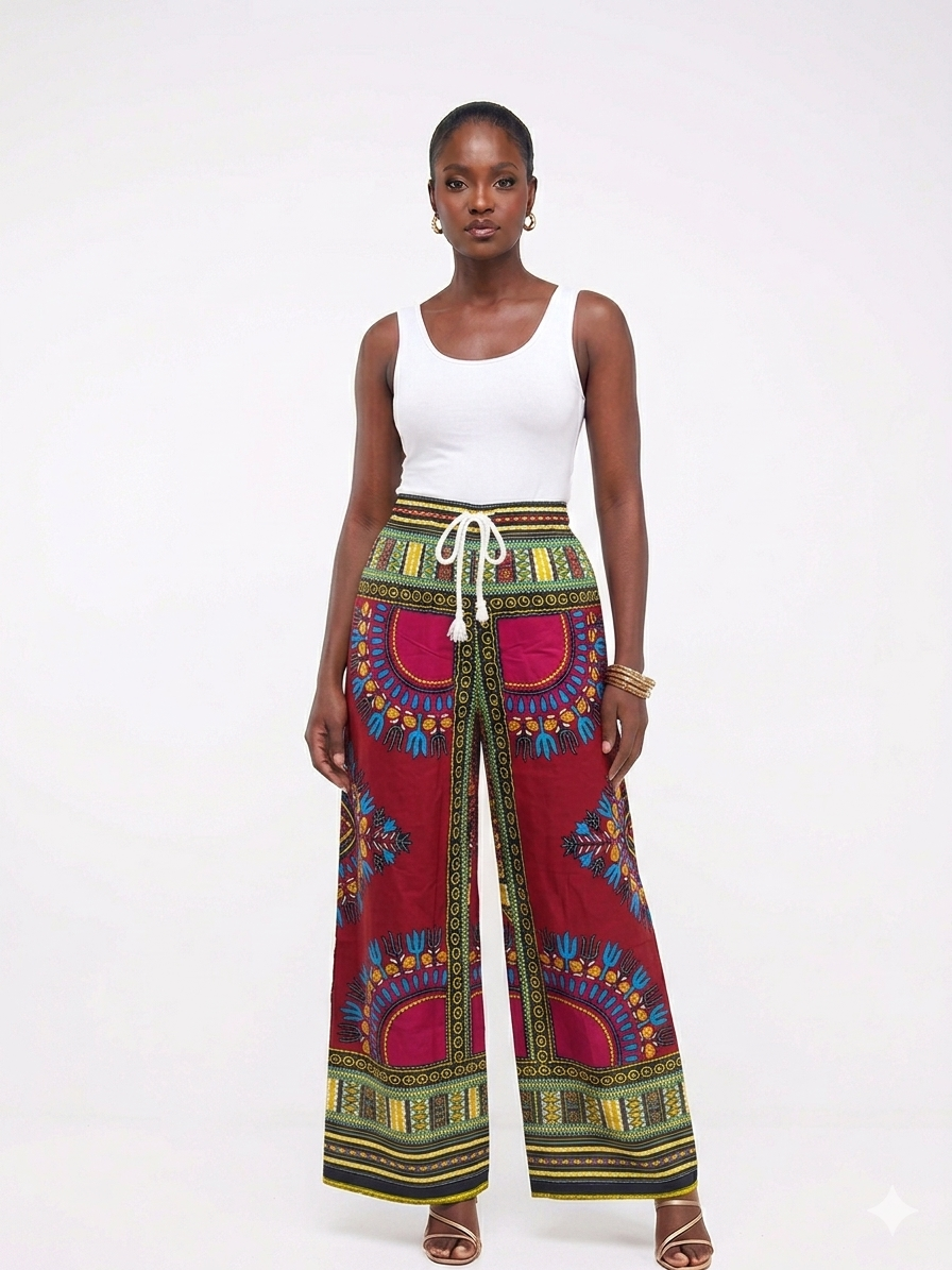 Dashiki Print Pant Wine-Pant - Etnia Negra