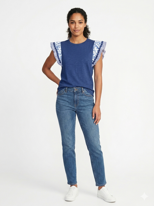 Blouse Sleeve  Twofer Blue
