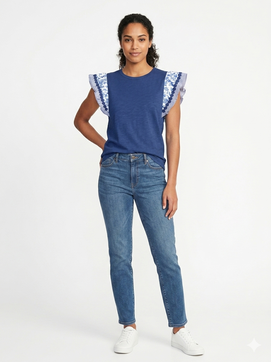 Blouse Sleeve  Twofer Blue