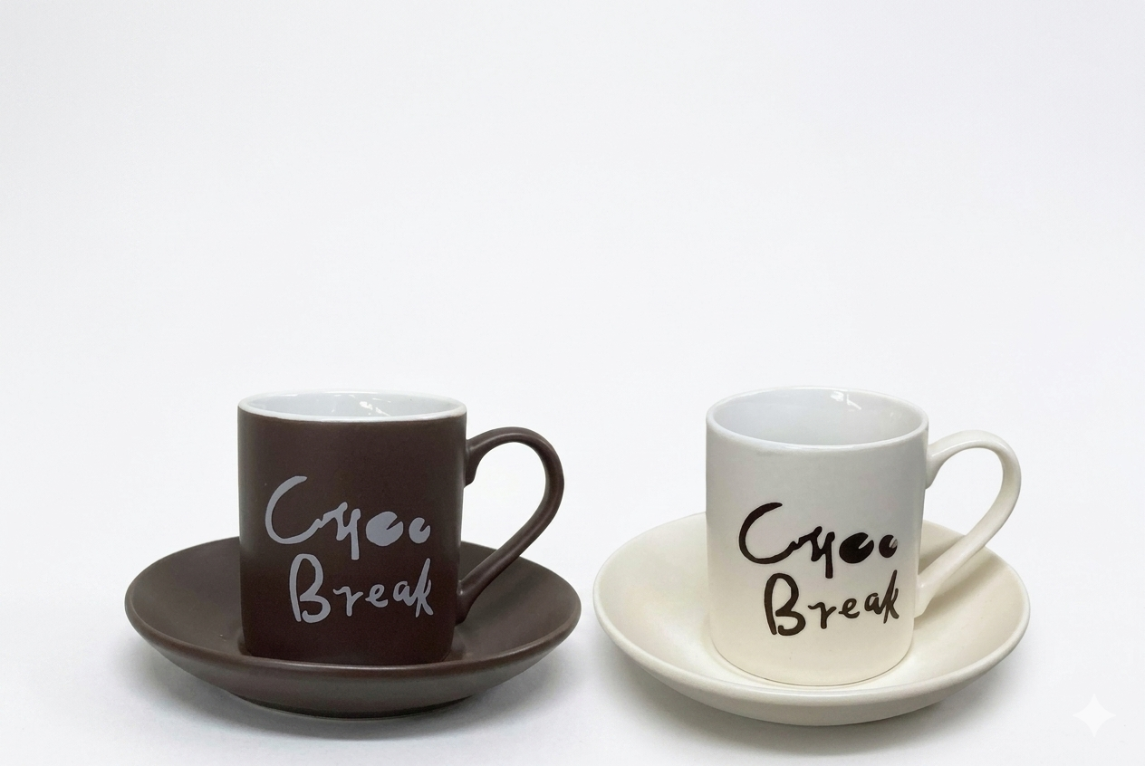 Cup and saucer set Cream-Brown, 8 pieces