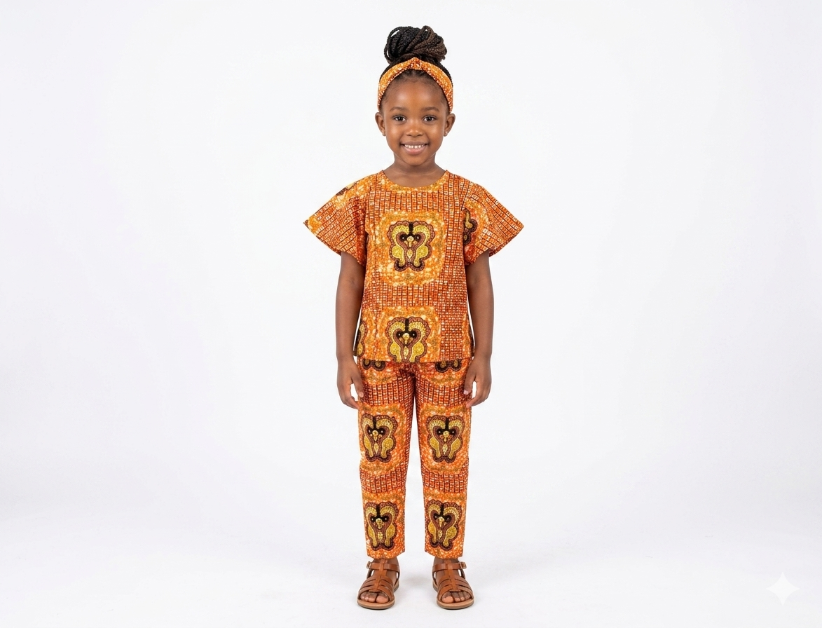 Conjunto Niña Naranja-Amarillo ( Etnia Negra)